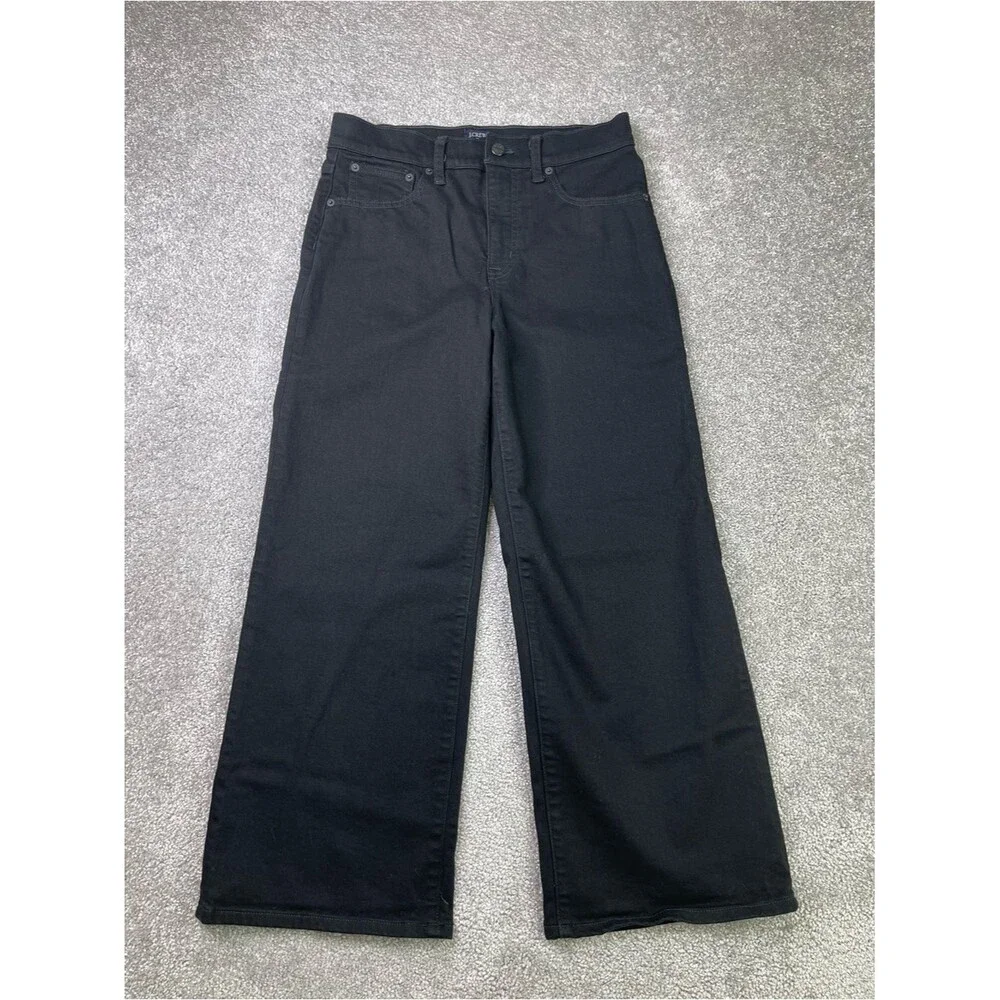 J. Crew Factory Jeans Women's 28 Black Wide Leg Cropped Slim Fit High Rise Denim